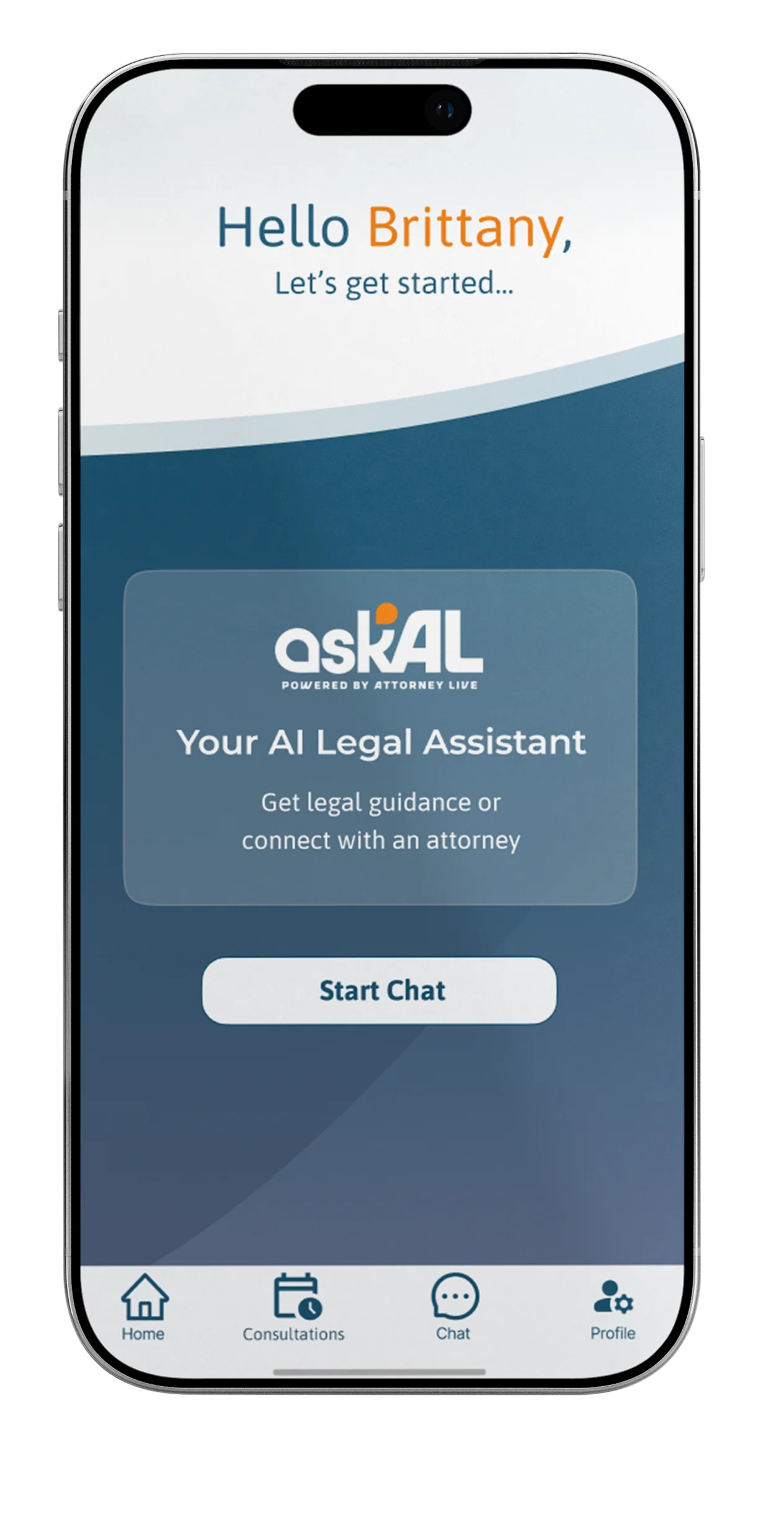 Policyholder opens the AttorneyLive app home screen